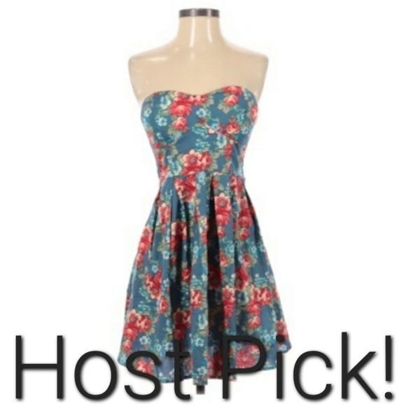 🎀👗 Rue21 Strapless Floral Print Dress Blue Small - Picture 1 of 4